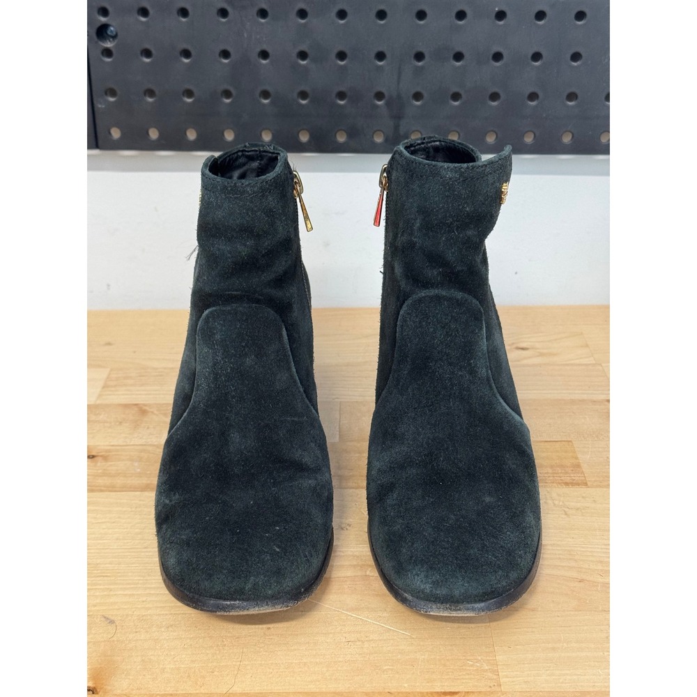 Tory Burch Black Suede Leather Block Heel Ankle Booties Boots Women's Size 7.5M‎ - Picture 2 of 11